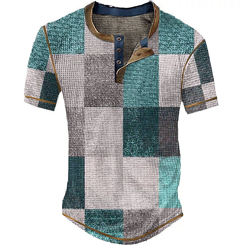 Men's Waffle Henley Shirt Graphic Plaid Henley Print Outdoor Daily Short Sleeve Button Fashion Designer Basic Top
