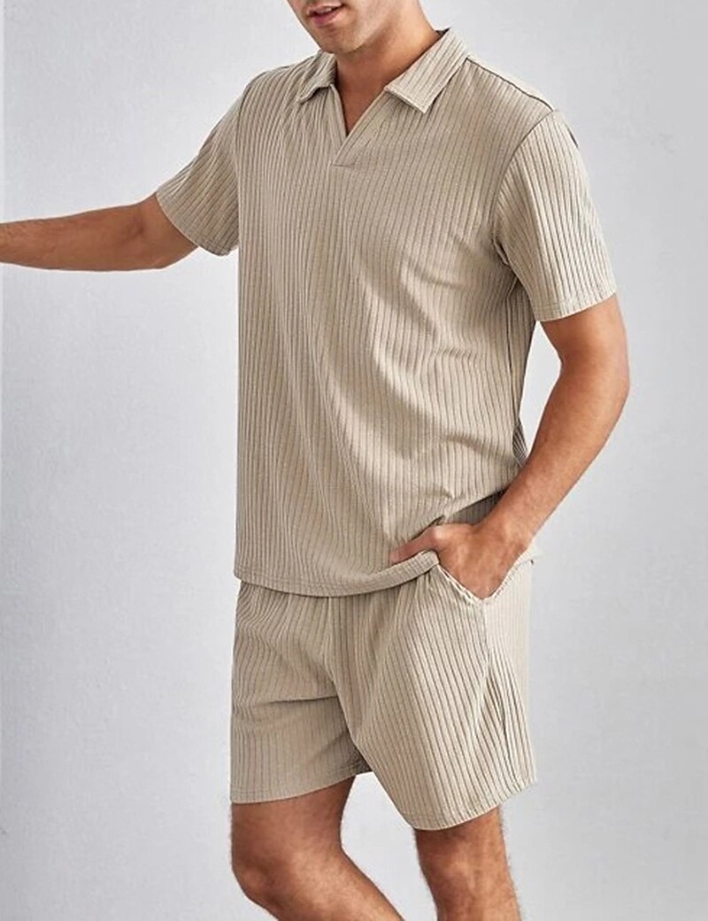 Men's Outdoor Vacation Casual Comfortable Breathable Soft Lapel Plain Polo T-shirt Shorts Suit