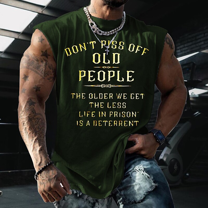 Men's Undershirt Letter Crew Neck Casual Daily Sleeveless Print Cool Casual Top