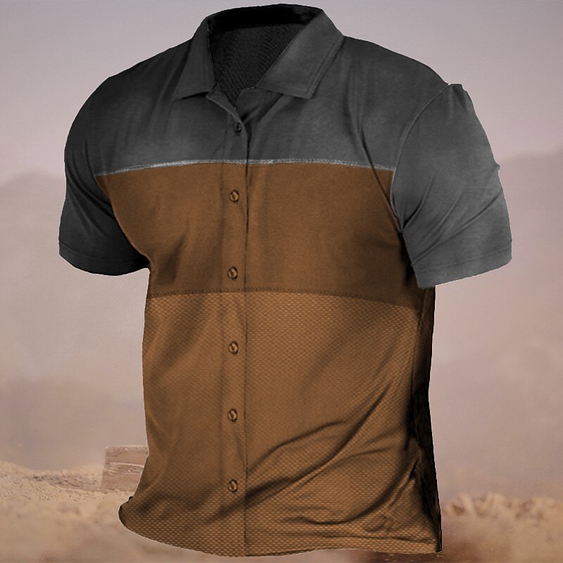 Men's Button Up Casual Shirt Summer Shirt Beach Short Sleeve Color Block Lapel Daily Vacation Vintage Casual Comfortable Shirt