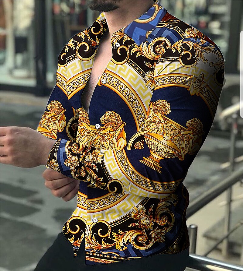 Men's Graphic Shirt 3D Print Outdoor Casual Long Sleeve Button-Down Br