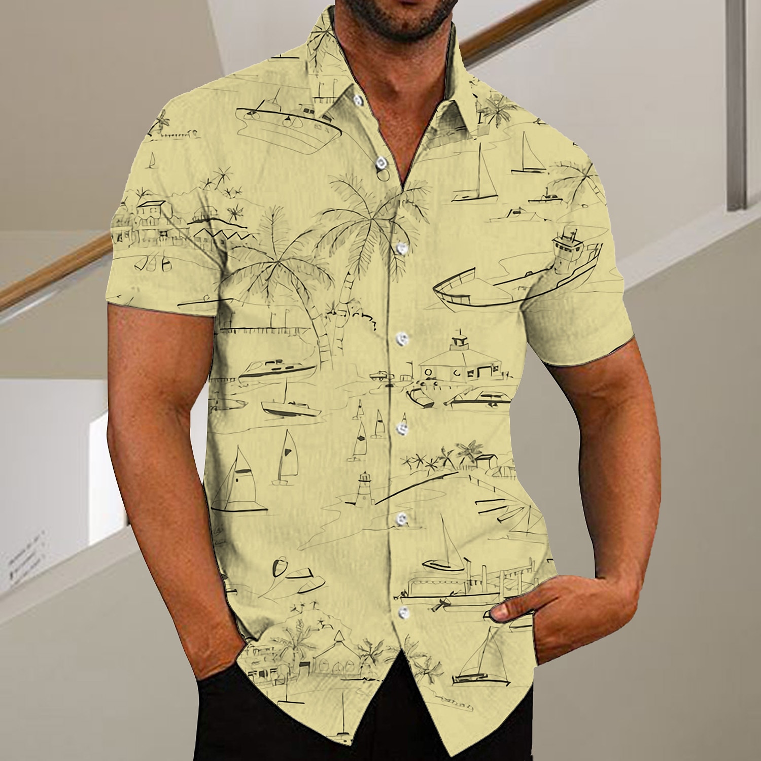 Men's Graphic Shirt Coconut Tree Graffiti Turndown Print Outdoor Stree