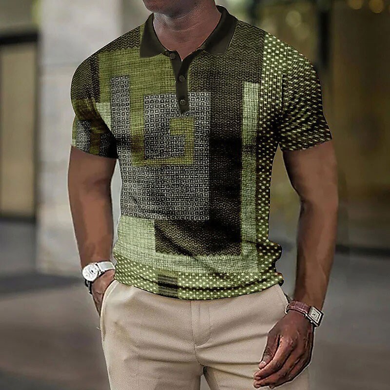 Men's Polo Golf Shirt Graphic Prints Geometry Turndown Outdoor Street Short Sleeves Button-Down Fashion Casual Top