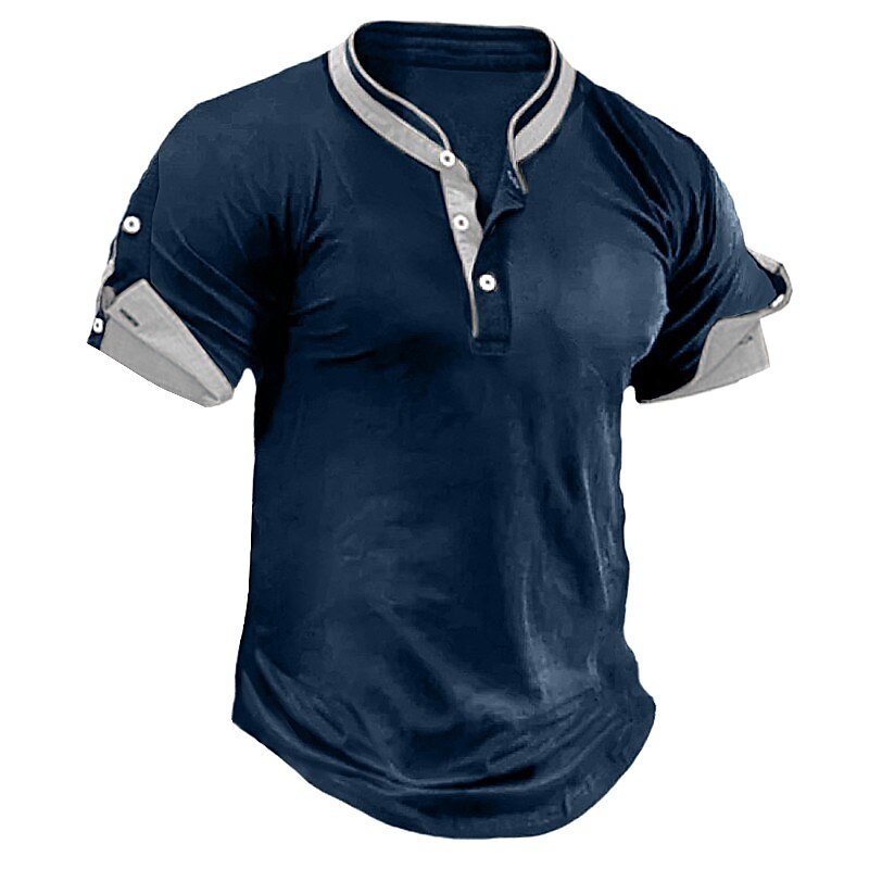 Men's Outdoor Street Fashion Designer Comfortable Breathable Soft Plain Short Sleeves Henley Shirt