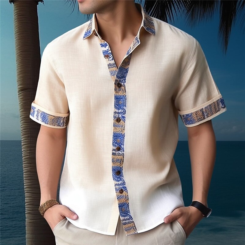 Men's Shirt Linen Shirt Floral Graphic Prints Turndown Outdoor Short Sleeves Linen Fashion Casual Soft Shirt