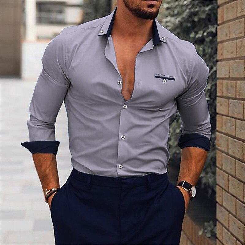 Men's Dress Shirt White Pink Navy Blue Long Sleeve Plain Turndown Spring &  Fall Wedding Going out Clothing Apparel Top