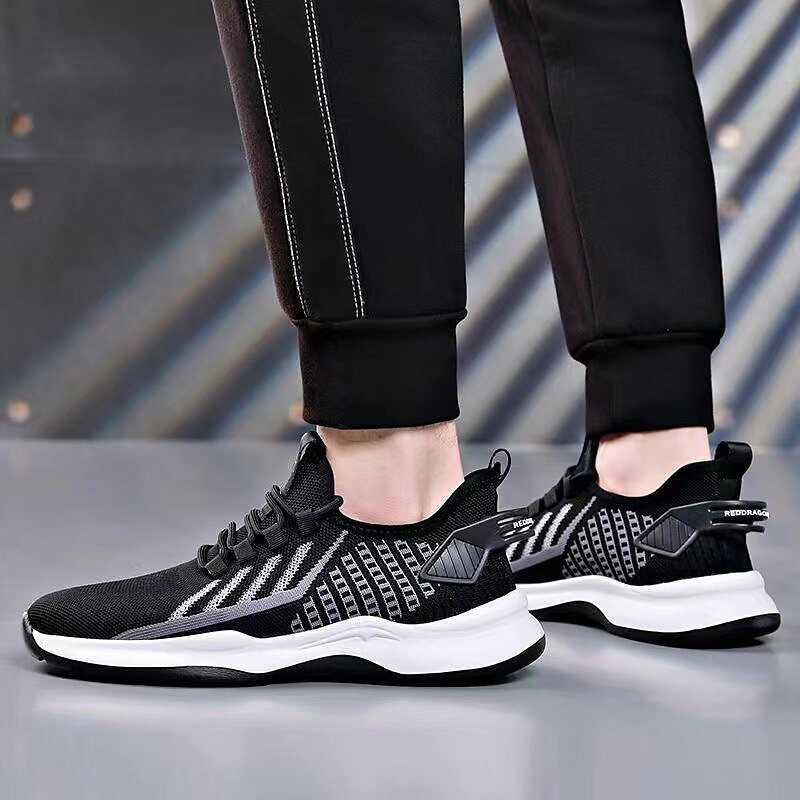 Men's Sneakers Casual Shoes Sporty Look Flyknit Shoes Sporty Vintage Casual Outdoor Daily Running Shoes Basketball Shoes Hiking Shoes Tissage Volant Breathable Comfortable Slip Resistant Black Grey