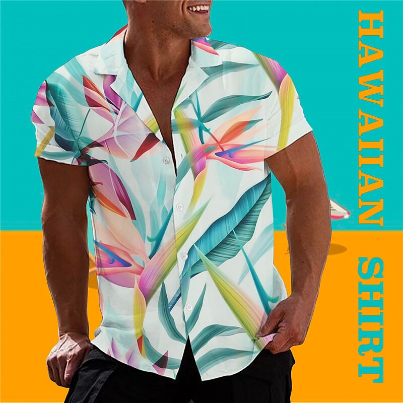 Men's Hawaiian Shirt Graphic Prints Leaves Turndown Casual Holiday Sho
