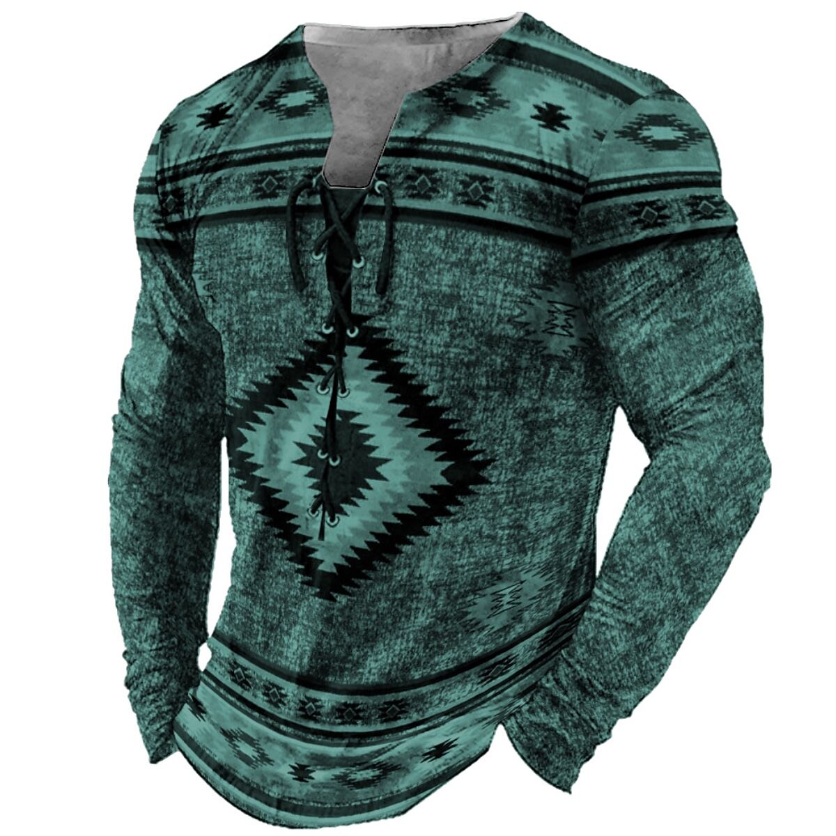Men's T shirt Graphic Tribal Collar Print Outdoor Street Long Sleeve Lace up Clothing Casual Top
