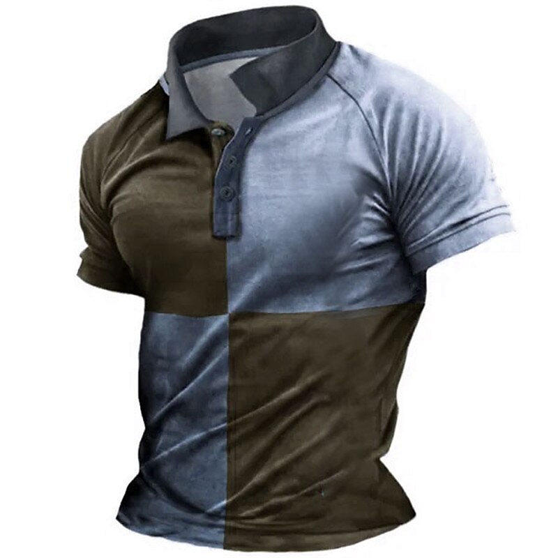 Men's Button Up Polos Lapel Polo Polo Shirt Golf Shirt Plaid / Check Graphic Prints Geometry Turndown Outdoor Street Short Sleeves Print Top