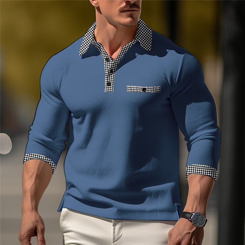Men's Polo Shirt Casual Sports Lapel Long Sleeve Fashion Basic Patchwork Button Summer Button Up Polos