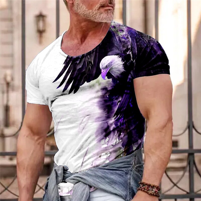Men's T shirt Graphic Animal Eagle Crew Neck 3D Print Casual Short Sleeve Print Vintage Top