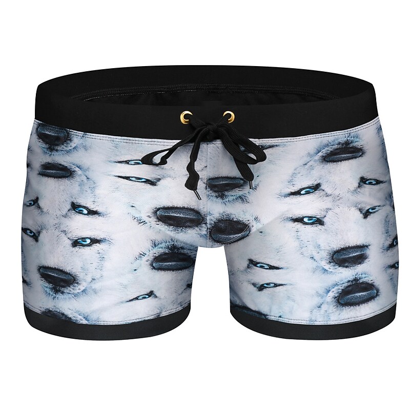 Men's swimming quick dry drawstring breathable printed pattern casual sports shorts