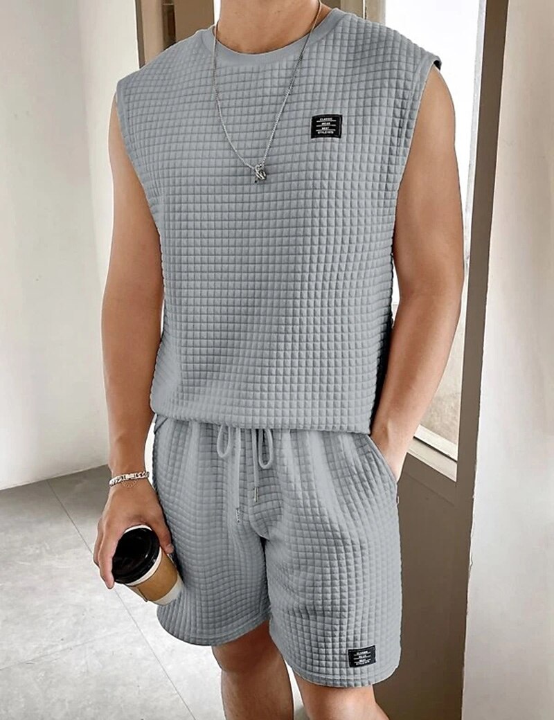 Men's Outdoor Vacation Casual Comfortable Breathable Soft Plain Vest Top Shorts Suit