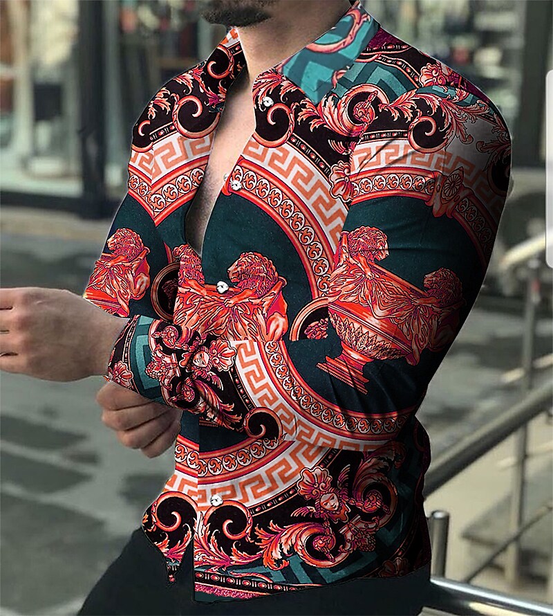 Men's Graphic Shirt 3D Print Outdoor Casual Long Sleeve Button-Down Br