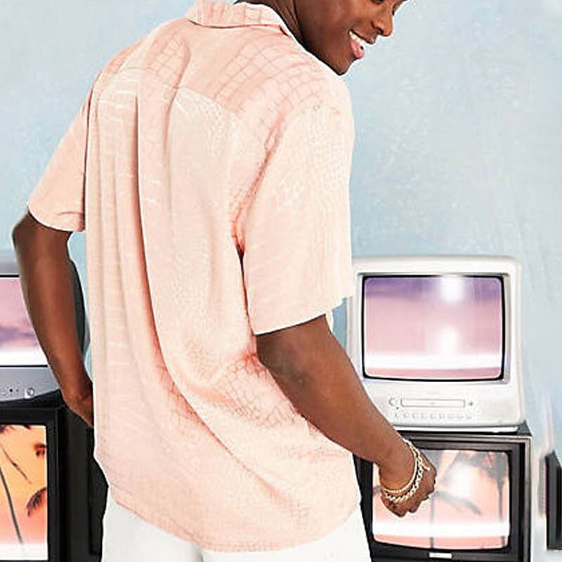 Men's Button Up Summer Casual Shirt Short Sleeves Lattice Turndown Pri