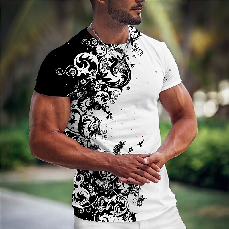 Men's T shirt Tee Graphic Flocking Crew Neck 3D Print Outdoor Casual S