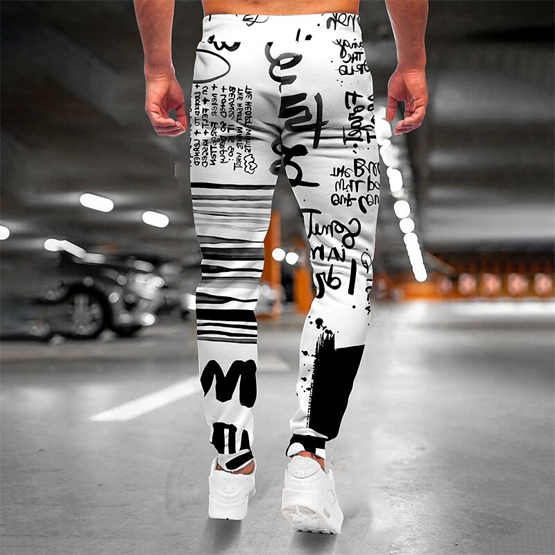 Men's Joggers Trousers Drawstring Side Pockets Elastic Waist Graphic Letter Outdoor Sports Full Length Casual Sweatpants 
