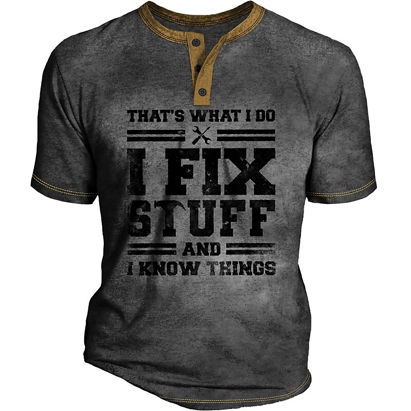 Men's Henley Shirt Graphic Letter Henley Outdoor Casual Short Sleeve Button-Down Print Comfortable Top