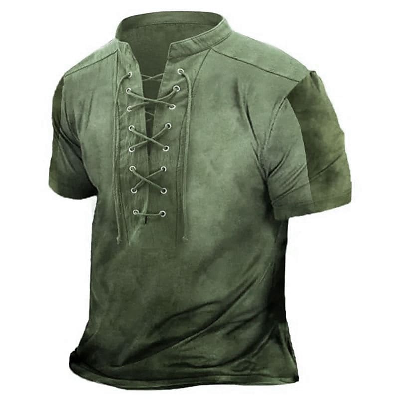 Men's T shirt Graphic Color Block Collar 3D Print Casual  Short Sleeve Lace up Print Vintage Top
