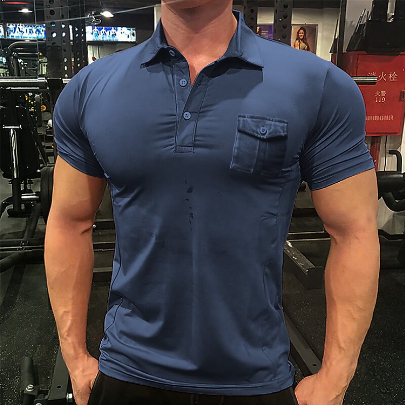 Men's Outdoor Fit Sport Fashion Casual Breathable Comfortable Light Plain Pocket Short Sleeve Polo Shirt