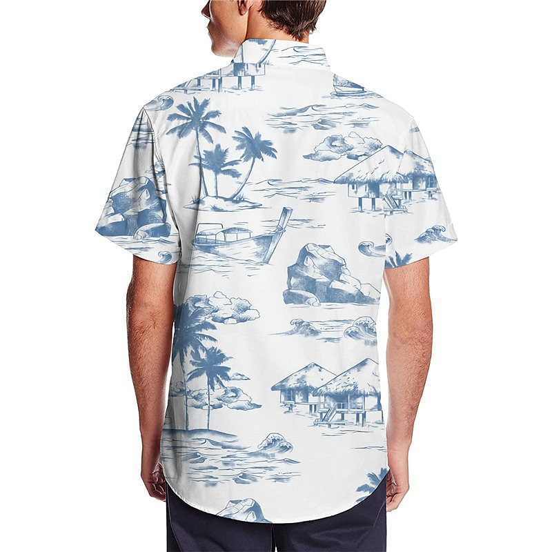 Men's Graphic Shirt Coconut Tree Turndown 3D Print Outdoor Street Shor