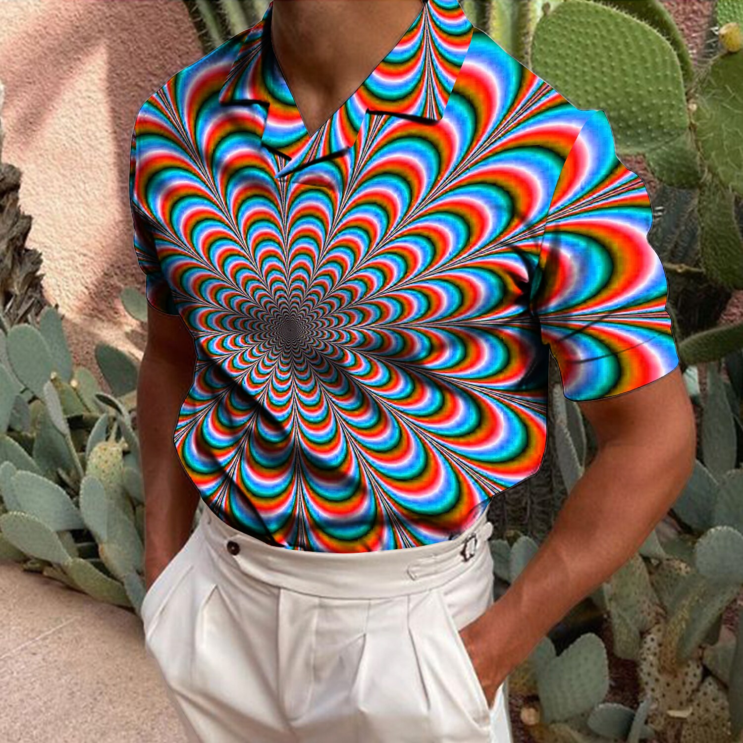 Men's Collar Polo Shirt Optical Illusion Golf Shirt Turndown 3D Print