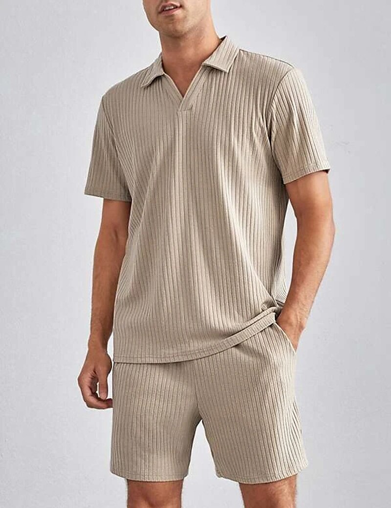 Men's Outdoor Vacation Casual Comfortable Breathable Soft Lapel Plain Polo T-shirt Shorts Suit