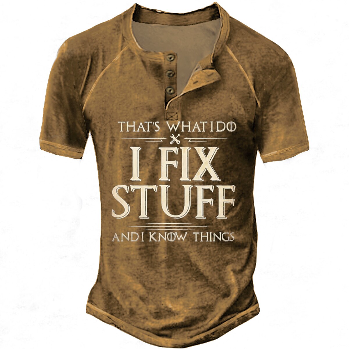 Men's Henley Shirt Tee Graphic Letter I Fix Stuff and I Know Things Henley Outdoor Casual Short Sleeve Patchwork Button-Down Fashion Vintage Top