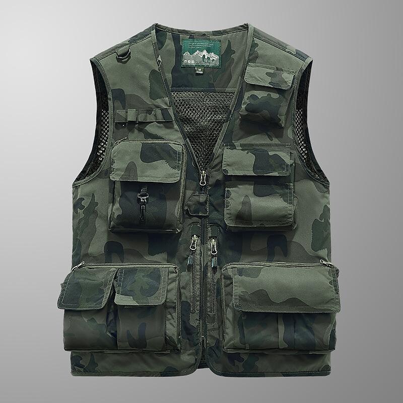 Men's Fishing Hiking Outdoor Camping Hunting multi pocket anti-wind dry lightweight camouflage sleeveless vest