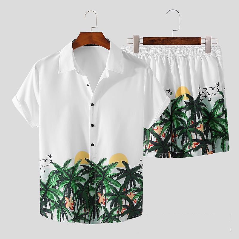 Men's Two Pieces Set Hawaiian Shirt Aloha Shirt Floral Turndown 3D Pri
