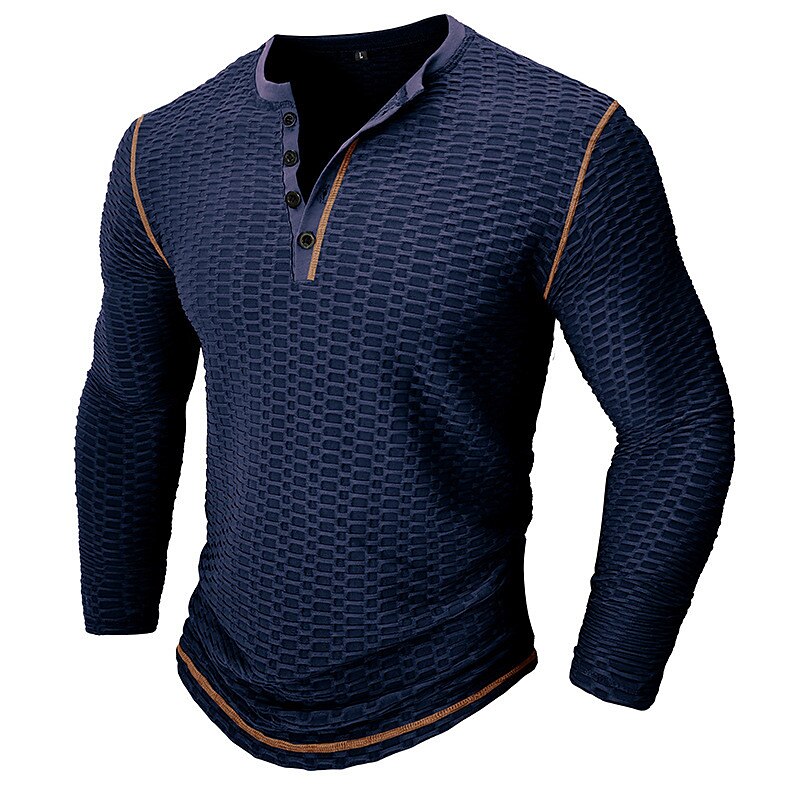 Men's Henley Shirt Tee Top Plain Henley Street Vacation Long Sleeve Clothing Apparel Fashion Sporty Basic