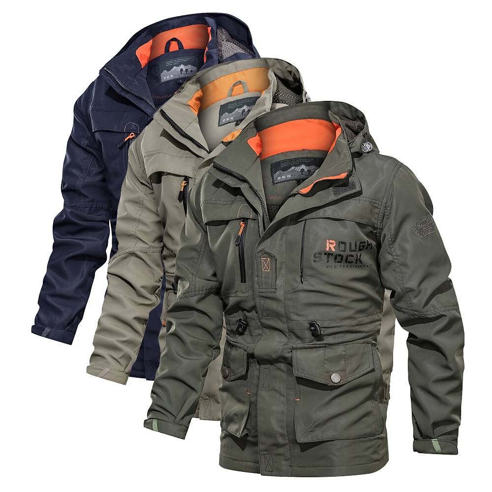 Men's Outdoor Hiking Casual Camping Muti-pockets Wear Resistant Wind Proof Comfortable Water Proof Letter Print Jacket