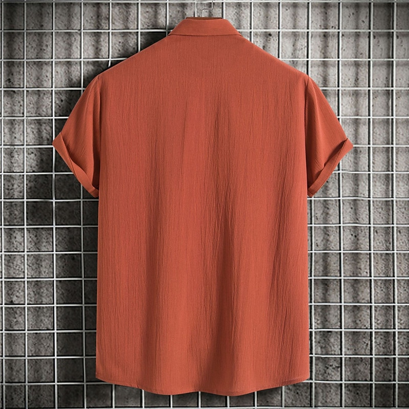Men's Linen Outdoor Beach Vacation Fashion Casual Breathable Light Comfortable Plain Short Sleeve Shirt