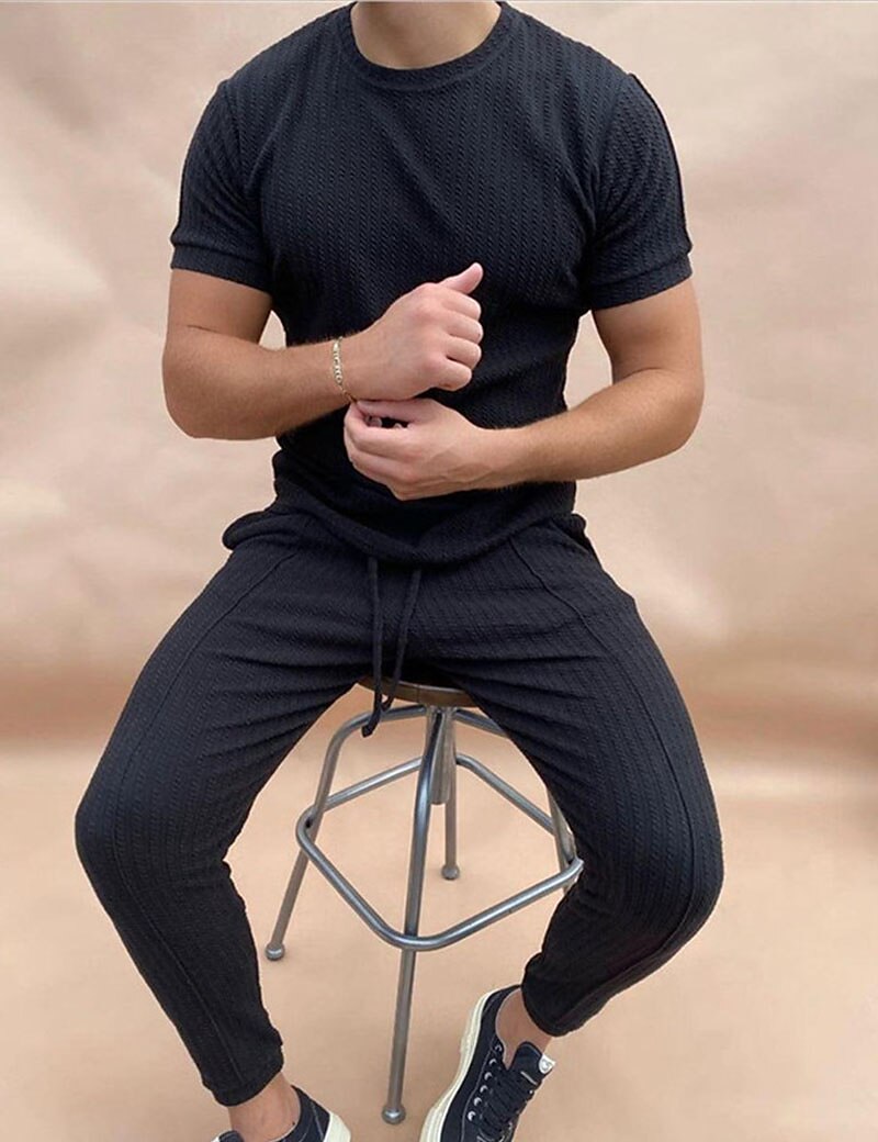 Men's T shirt Tee Tee Top Plain Pit Strip Crew Neck Street Vacation Short Sleeves Clothing Apparel Fashion Designer Basic Top