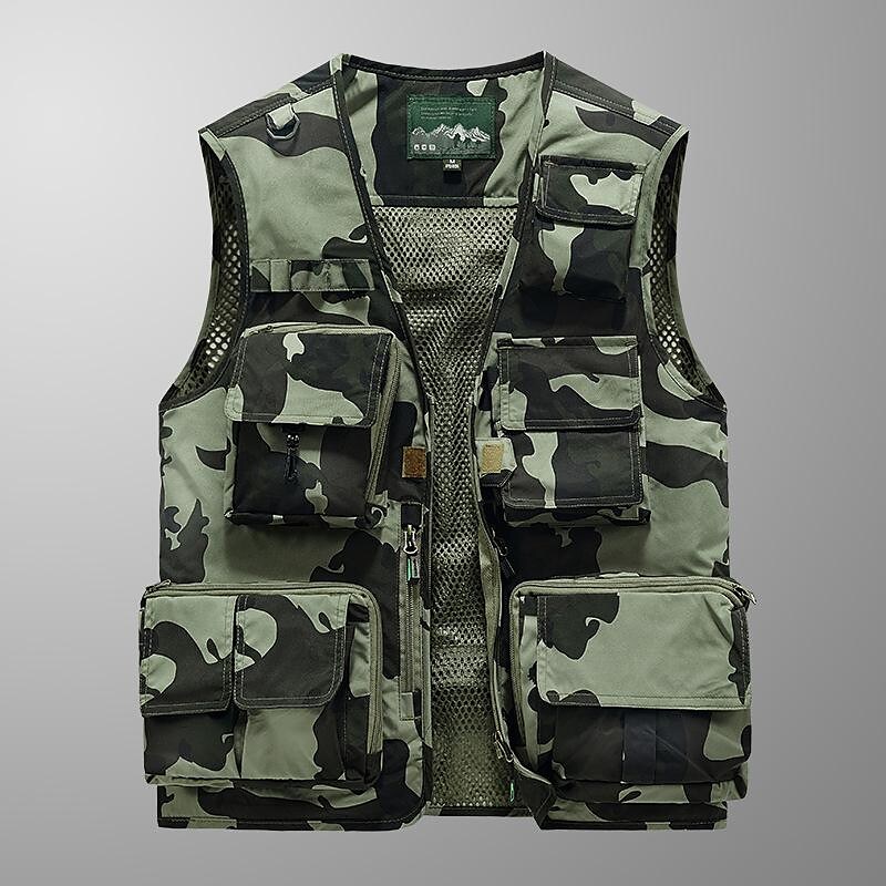 Men's Fishing Hiking Outdoor Camping Hunting multi pocket anti-wind dry lightweight camouflage sleeveless vest