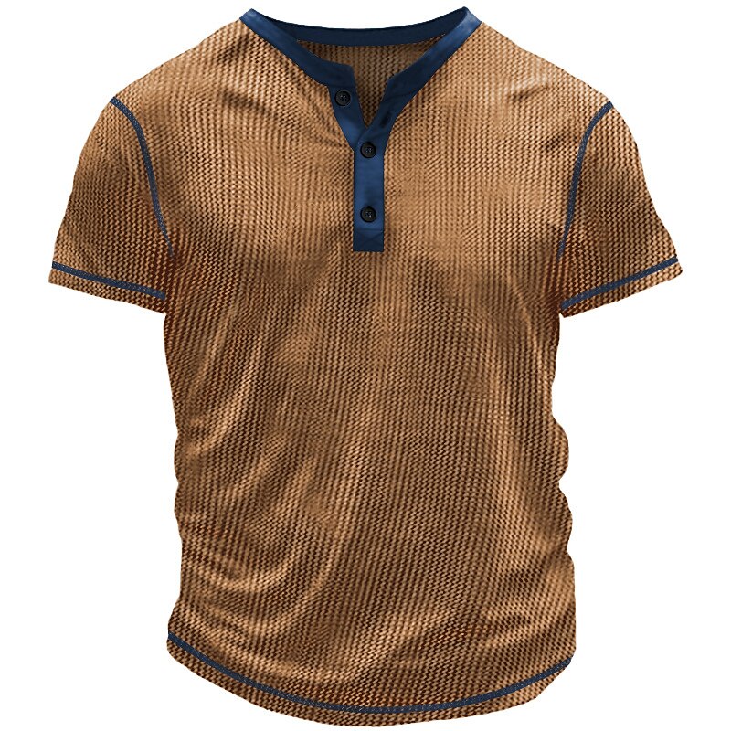 Men's Waffle Casual Holiday Fashion Street Breathable Light Comfortable Plain Short Sleeve Henley Shirt