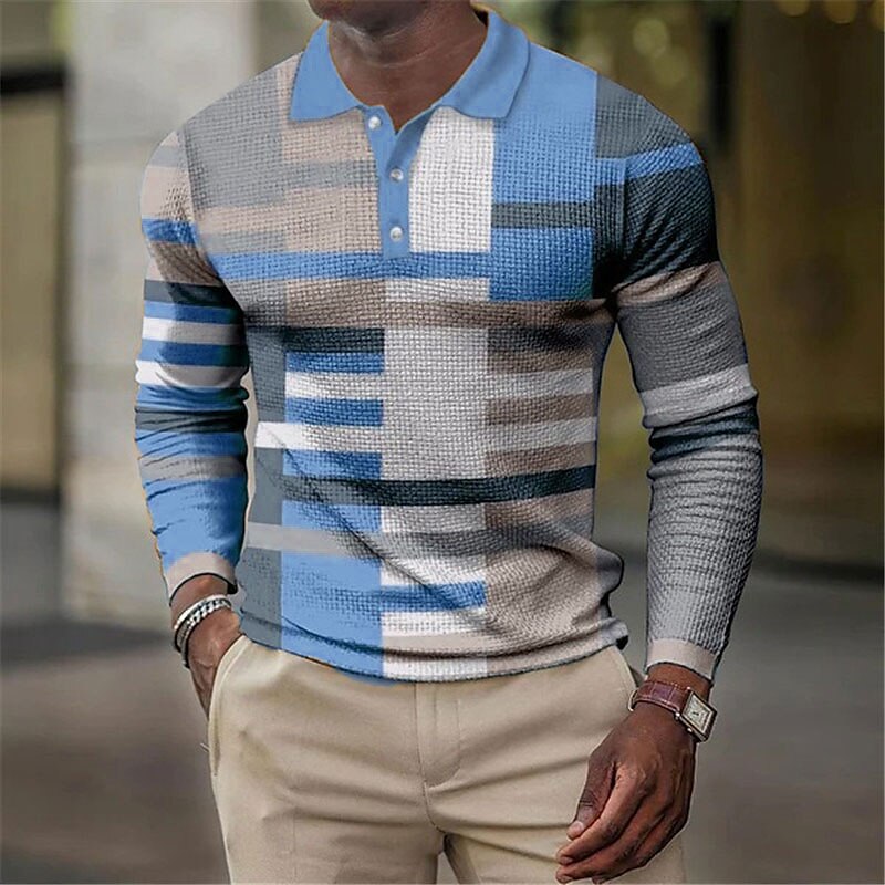Men's Waffle Golf Outdoor Street Fashion Casual Breathable Comfortable Soft Prints Long Sleeves Polo Shirt