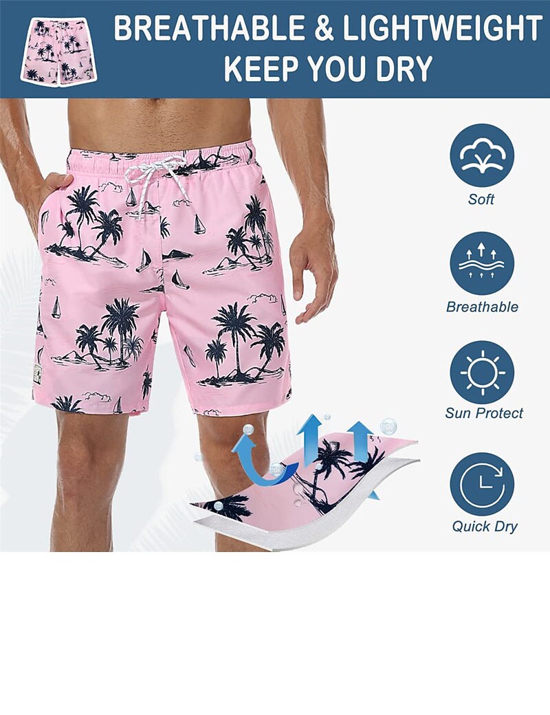 Men's swimming beach quick drying drawstring breathable printed pattern casual sports shorts