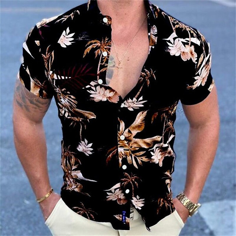 Men's Graphic Shirt Floral Classic Collar Party Street Short Sleeve Pr