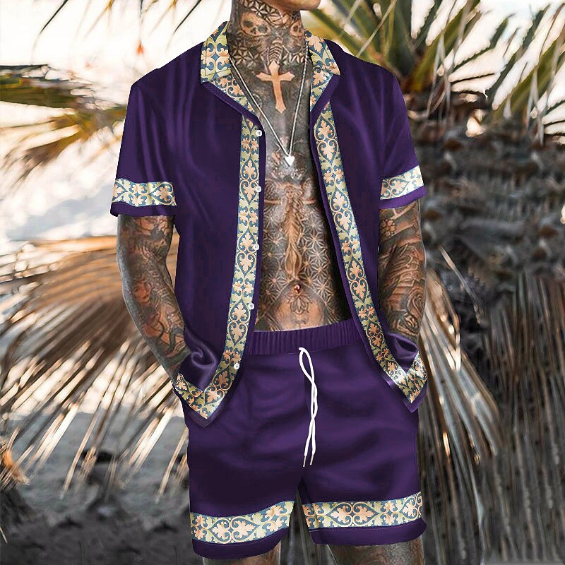 Men's Two Pieces Set Hawaiian Shirt Aloha Shirt Floral Turndown 3D Pri