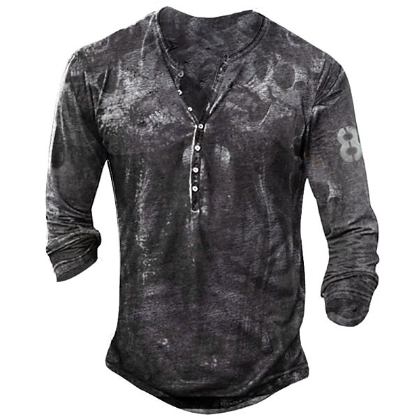 Men's  Henley Shirt Letter Graphic Prints Henley Street Casual Long Sleeve Button-Down Print  Casual Classic T shirt