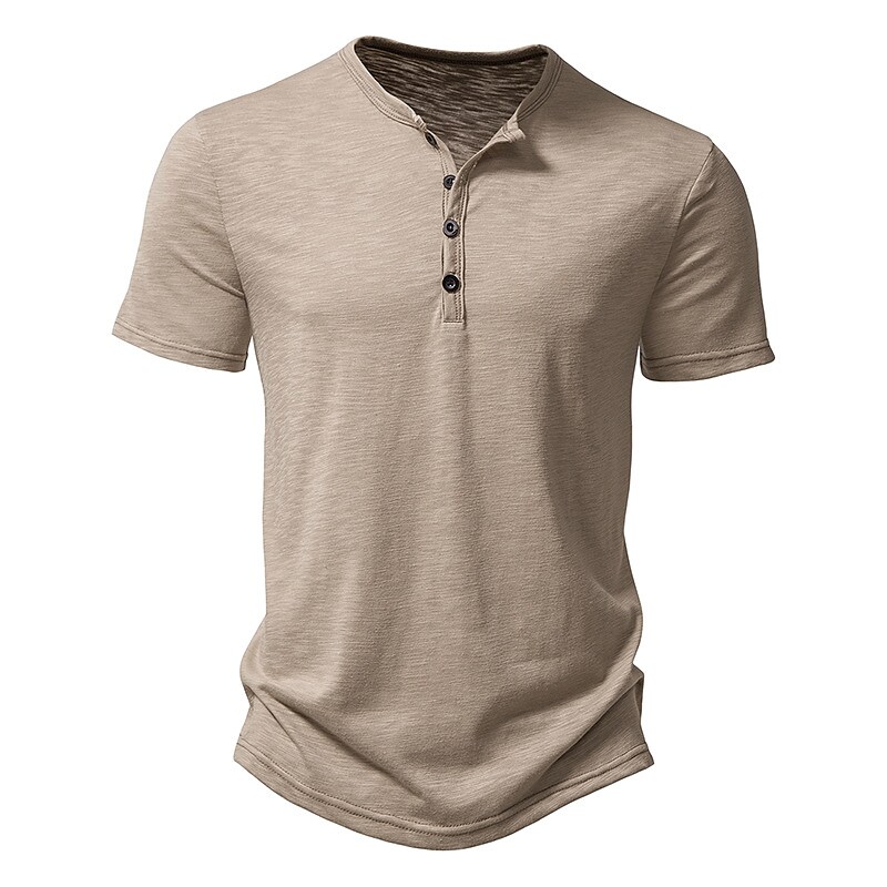 Men's Henley Shirt T shirt Plain Henley Street Vacation Short Sleeves Button Sport Basic Top 