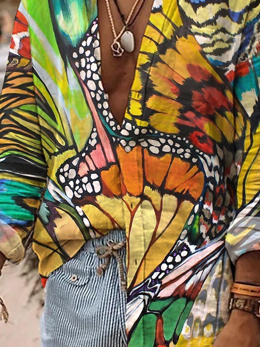 Men's Shirt Butterfly Graphic Prints Turndown Outdoor Street Long Sleeve Print Fashion Streetwear Soft Shirt 
