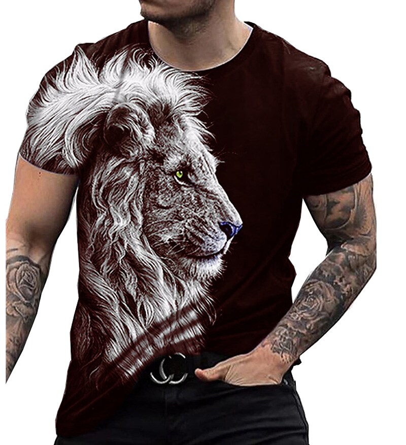Men's Unisex Shirt T-shirt Lion Graphic Prints Crew Neck  3D Print Daily Holiday Short Sleeve Print Top