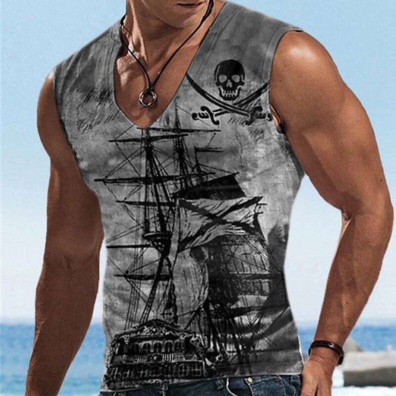 Men's Unisex Undershirt Graphic Prints Rudder Crew Neck Print Outdoor Street Sleeveless Print Top
