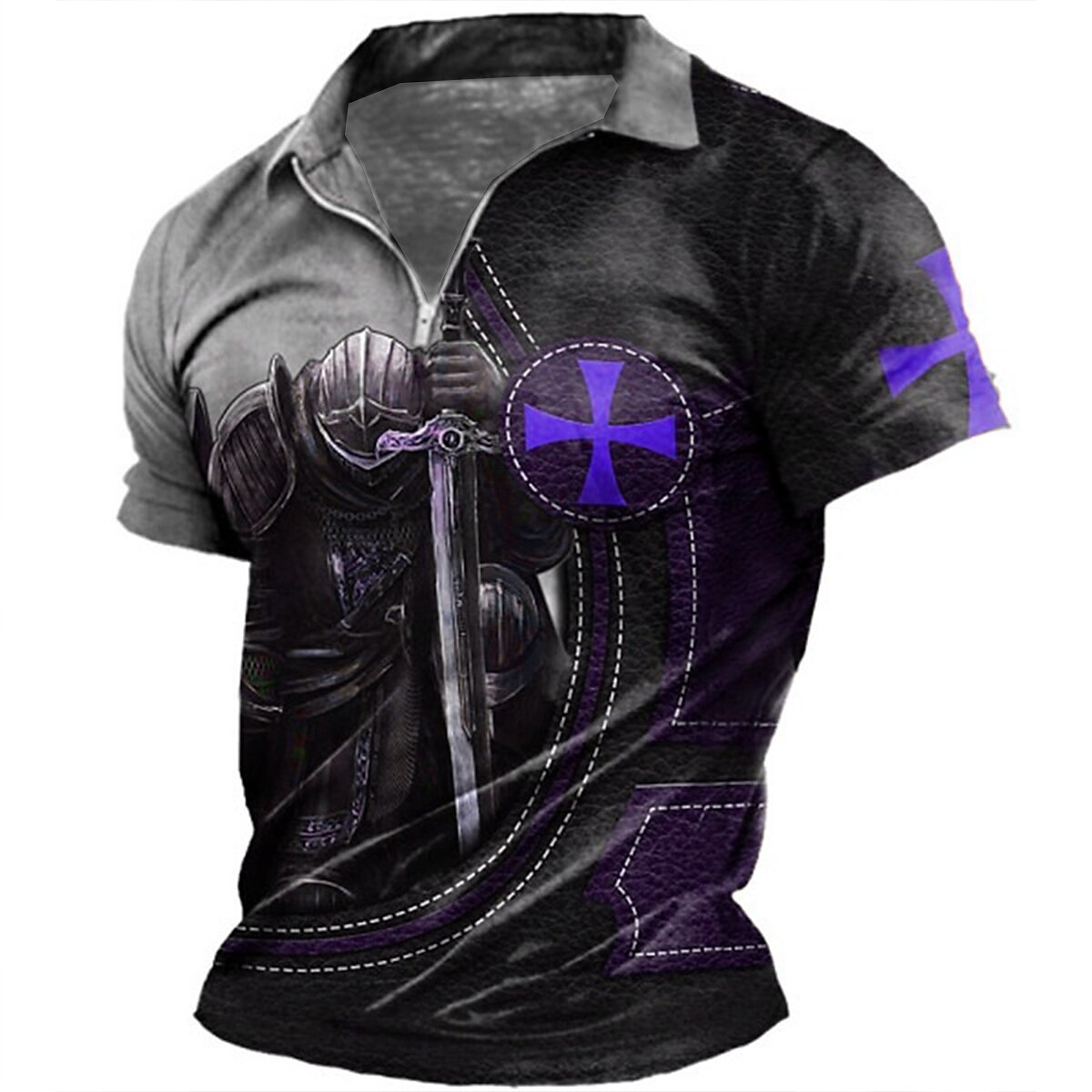 Men's Collar Polo Shirt  Soldier Turndown Print Outdoor Street Short Sleeves Zipper Fashion Casual Breathable Golf Shirt