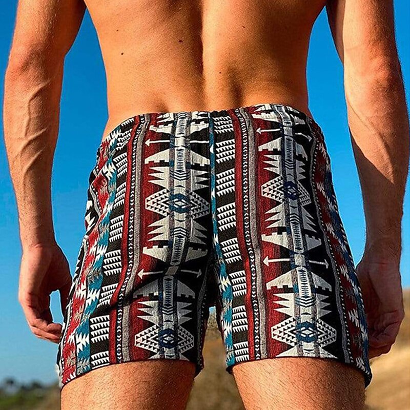 Men's Summer Beach Shorts Drawstring Elastic Waist Print Graphic Geometric Pattern Breathable Soft Casual Daily Holiday Streetwear Shorts 