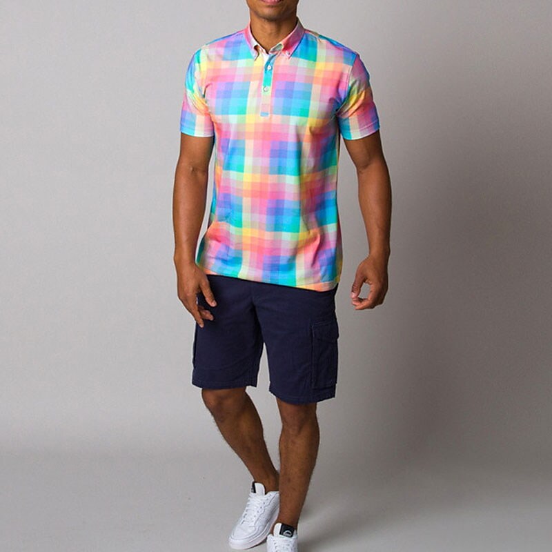 Men's Polo Golf Shirt Plaid Graphic Prints Turndown Rainbow Outdoor Street Short Sleeves Button-Down Print  Casual Soft Top