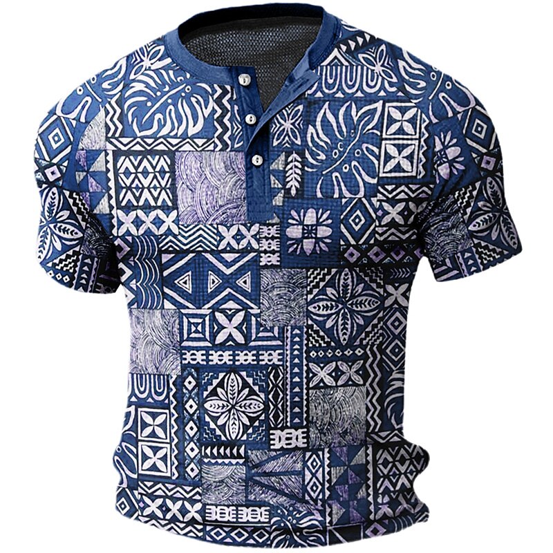 Men's Waffle Casual Outdoor Fashion Comfortable Light Floral Print Short Sleeves Shirt
